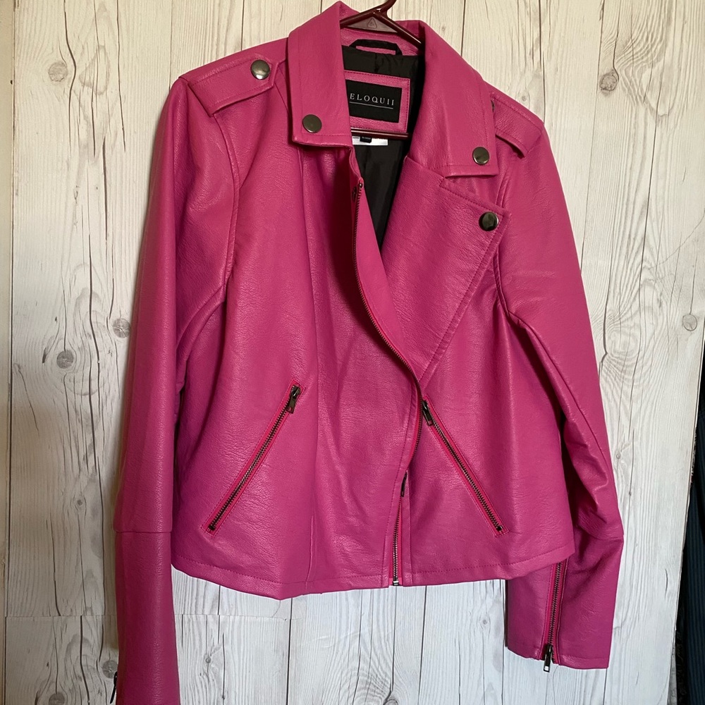 ELOQUII moto jacket, bright pink, size 14/16
